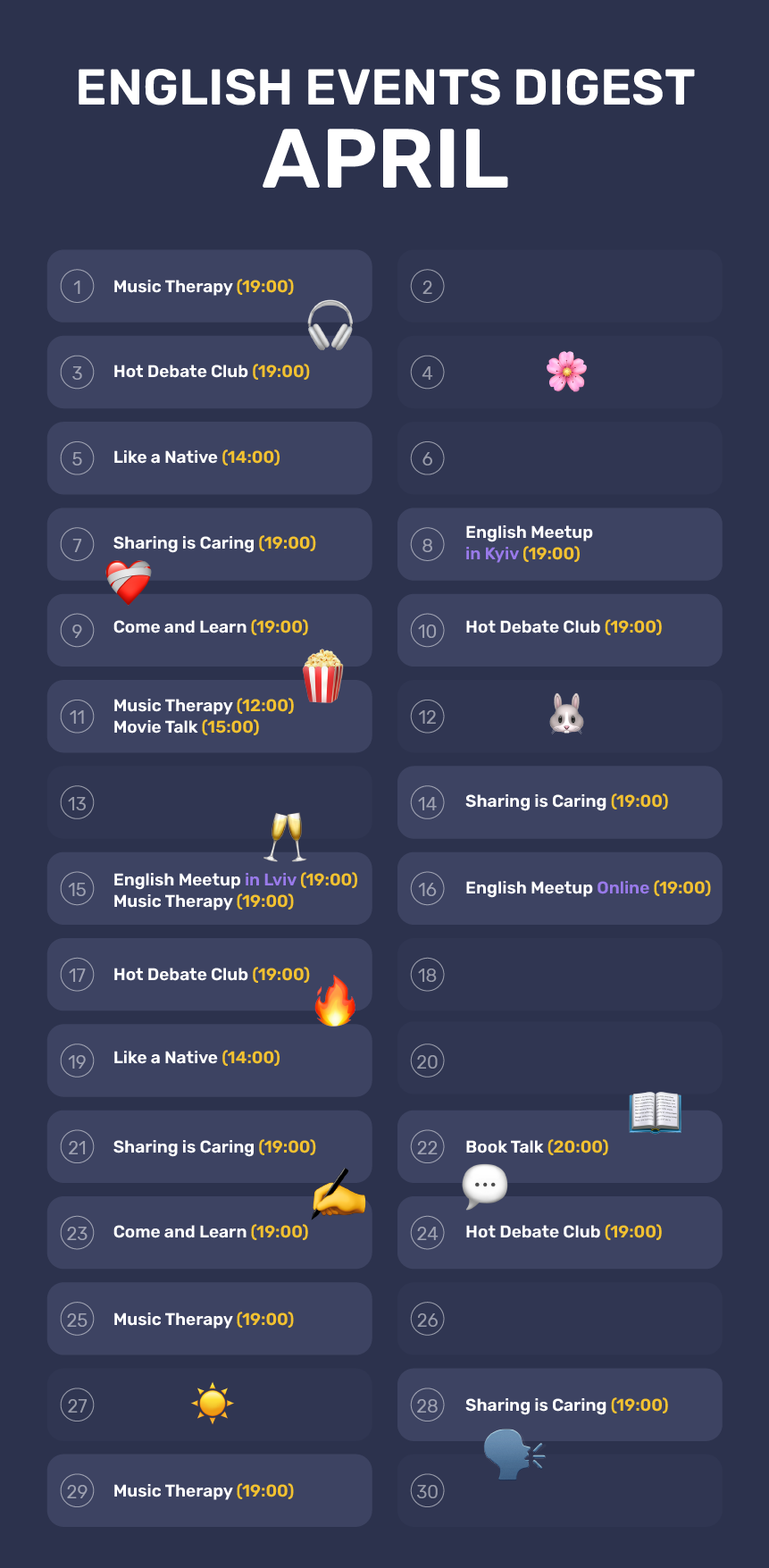 English events digest